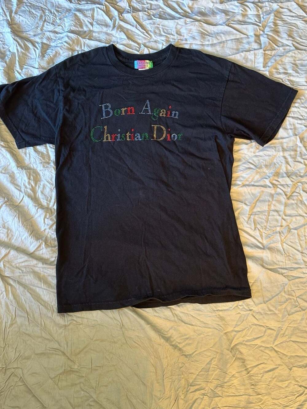 Chinatown Market Born Again Christian Dior Rhinestone T-Shirt Size M
